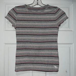 Abercrombie Kids pink, black, white & gray stripped cotton ribbed shirt